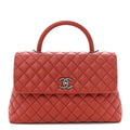 Caviar Quilted Medium Coco Handle Flap Dark Red