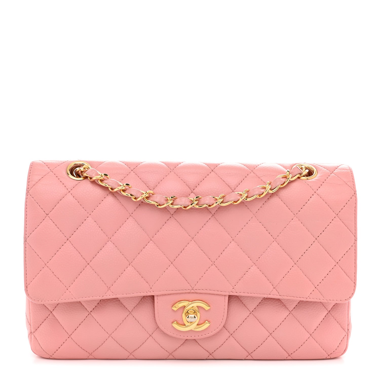 Caviar Quilted Medium Double Flap Pink