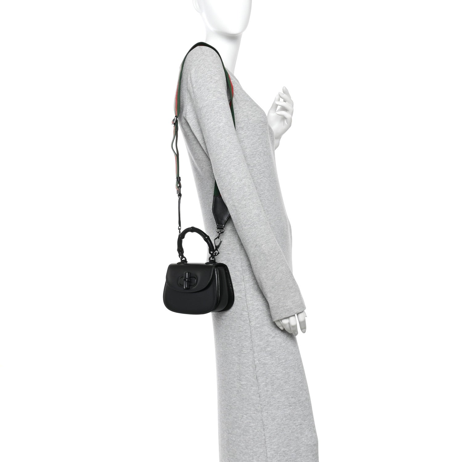 Boarded Dyana Lux Calfskin Web Monochrome Small Bamboo 1947 Top Handle Bag Black