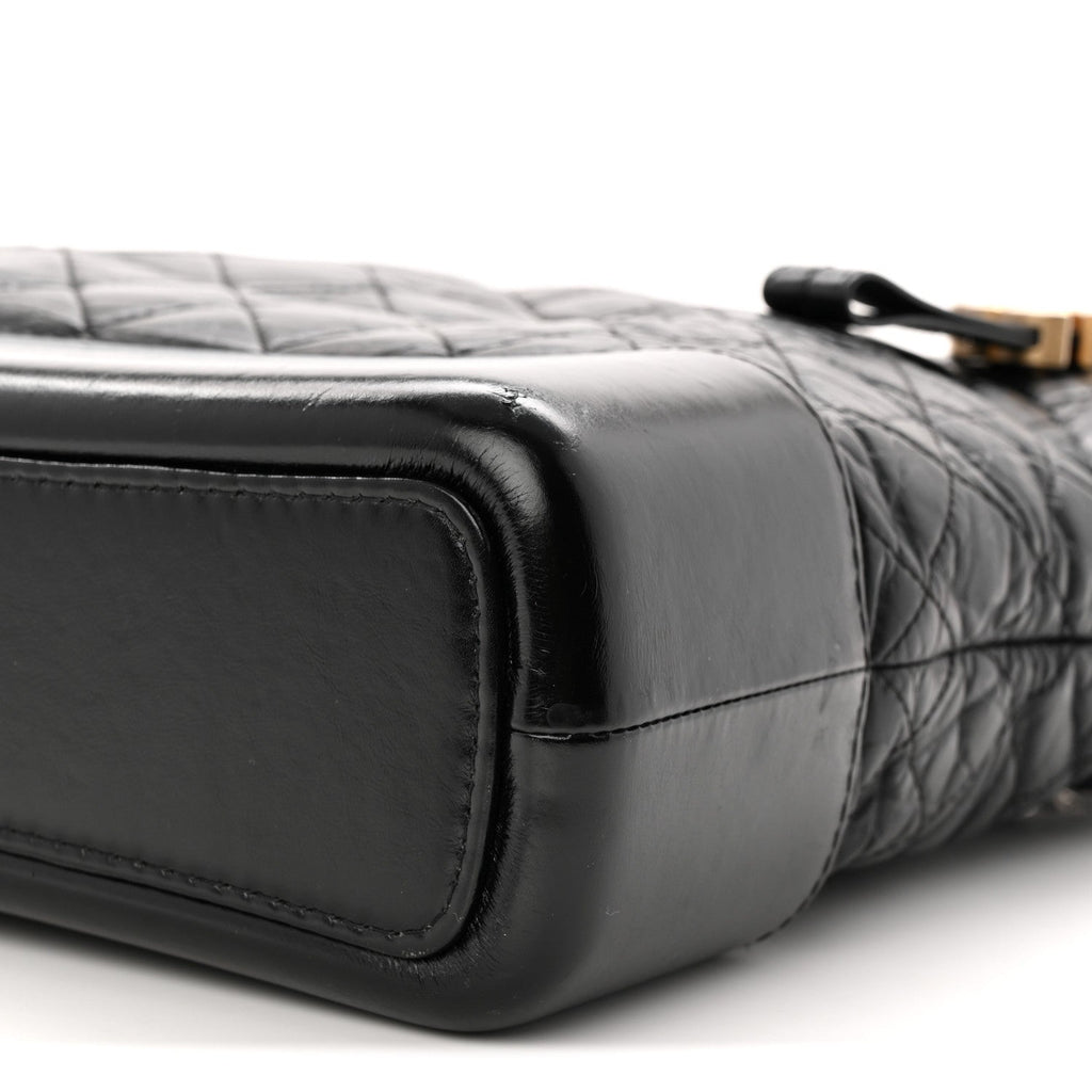 Aged Calfskin Quilted Large Gabrielle Hobo Black
