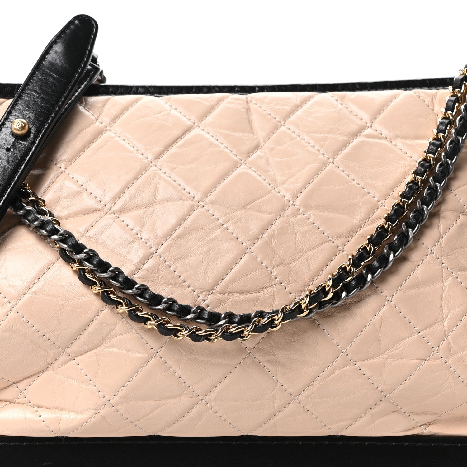 Aged Calfskin Quilted Large Gabrielle Hobo Beige Black