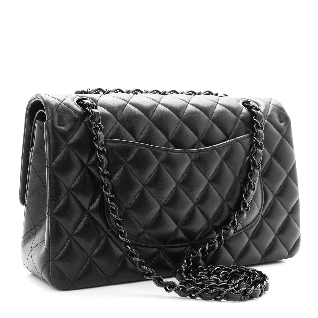 Lambskin Quilted Medium Double Flap So Black