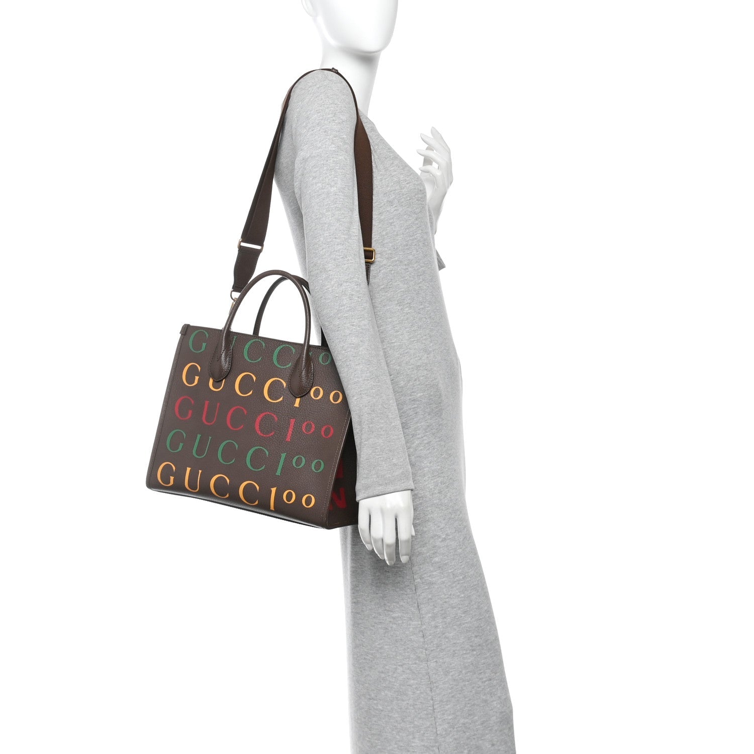 Textured Dollar Calfskin Gucci 100 Small Tote Bag New Acero Multicolor