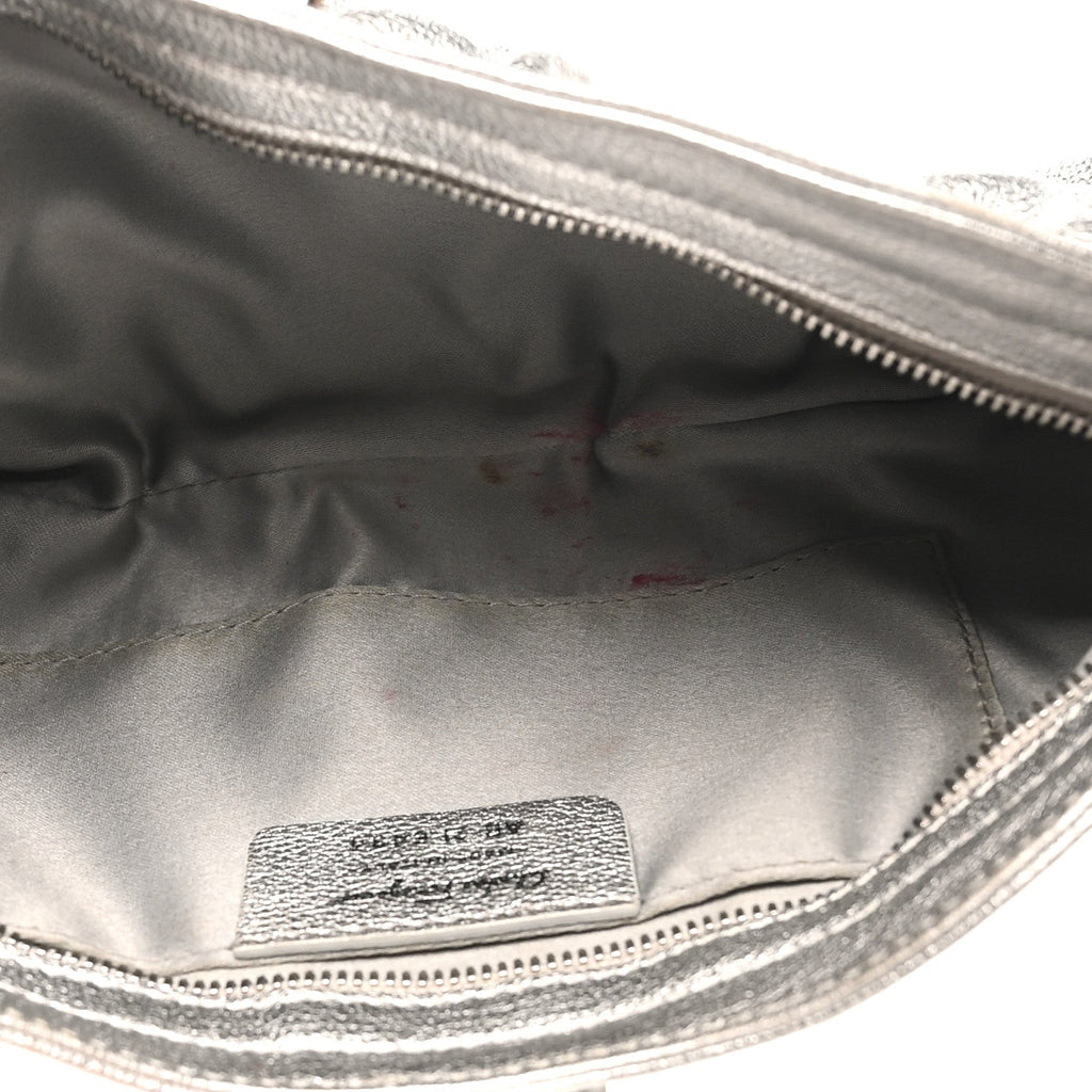 Metallic Calfskin Small Gancini Clutch Silver