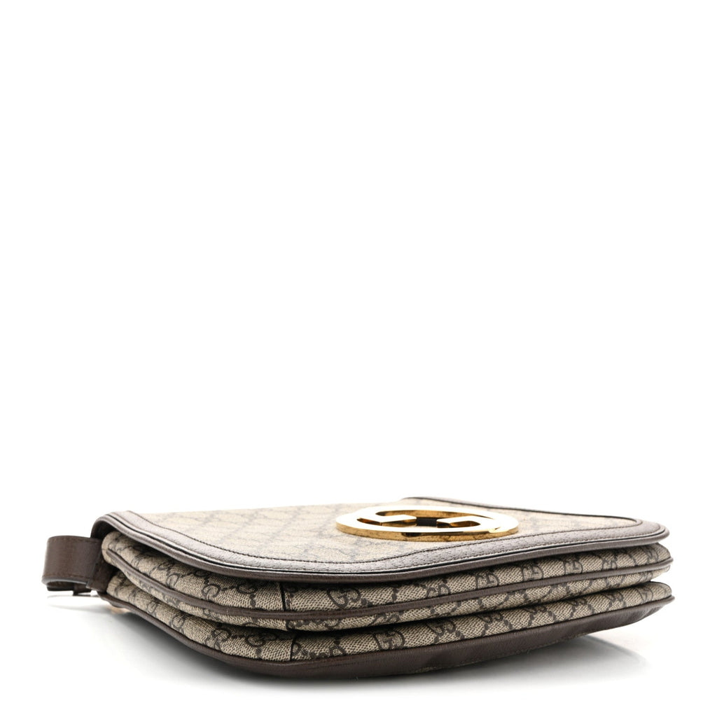 GG Supreme Monogram Textured Dollar Calfskin Web Medium Blondie Top Handle Shoulder Flap Bag Beige Ebony New Acero