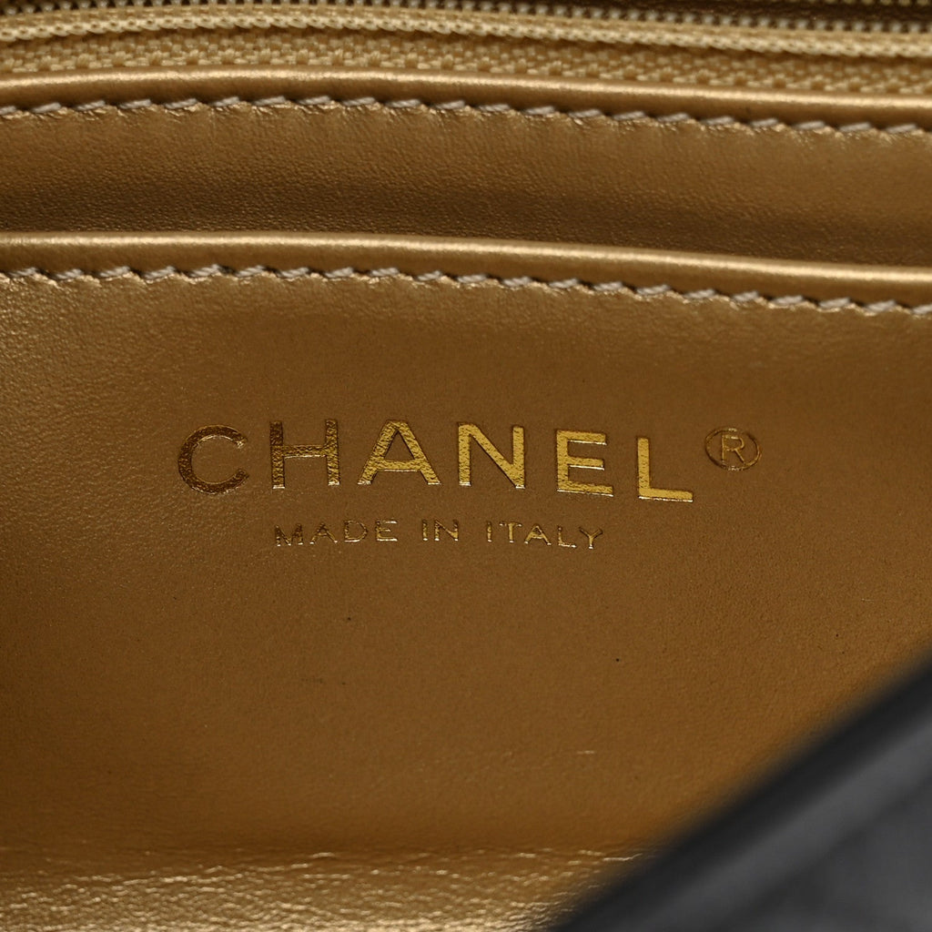 Lambskin Quilted Mini Rectangular Pearl Crush Flap Black