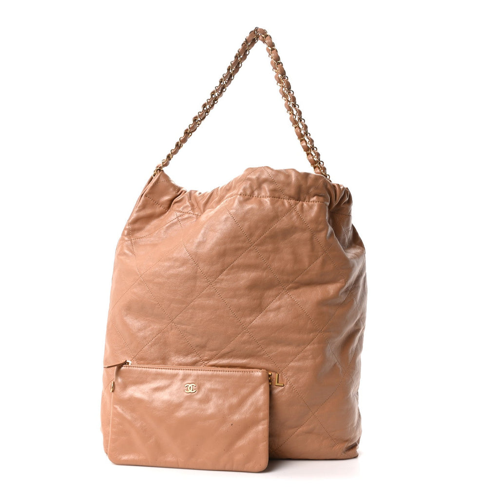 Shiny Calfskin Quilted Large Chanel 22 Brown