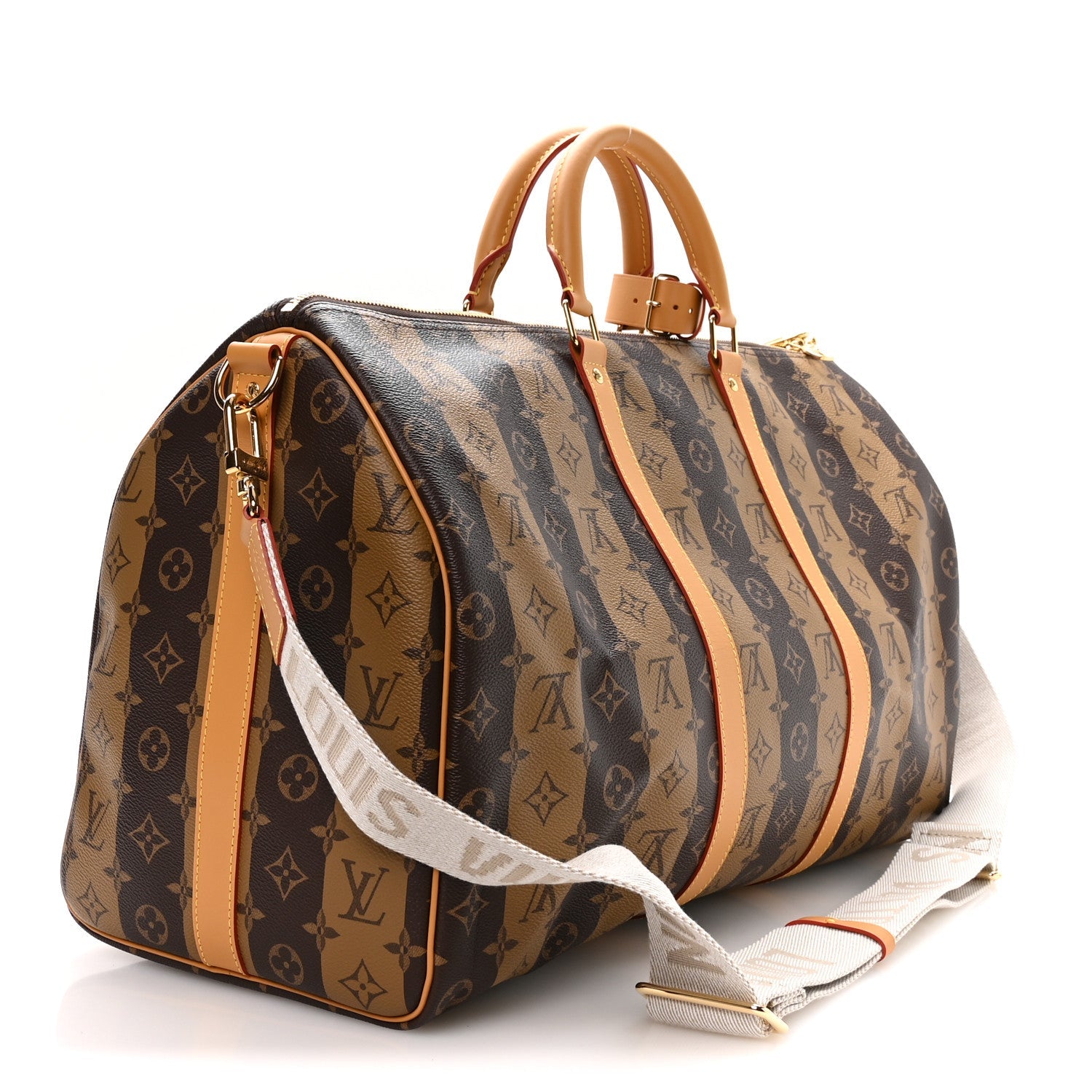 X NIGO Reverse Monogram Stripe Keepall Bandouliere 50 Brown