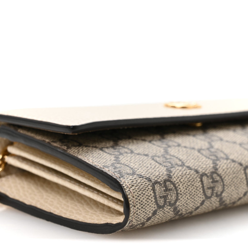 Dollar Calfskin GG Supreme Monogram Petite GG Marmont Wallet Chain Bag Mystic White Beige Ebony
