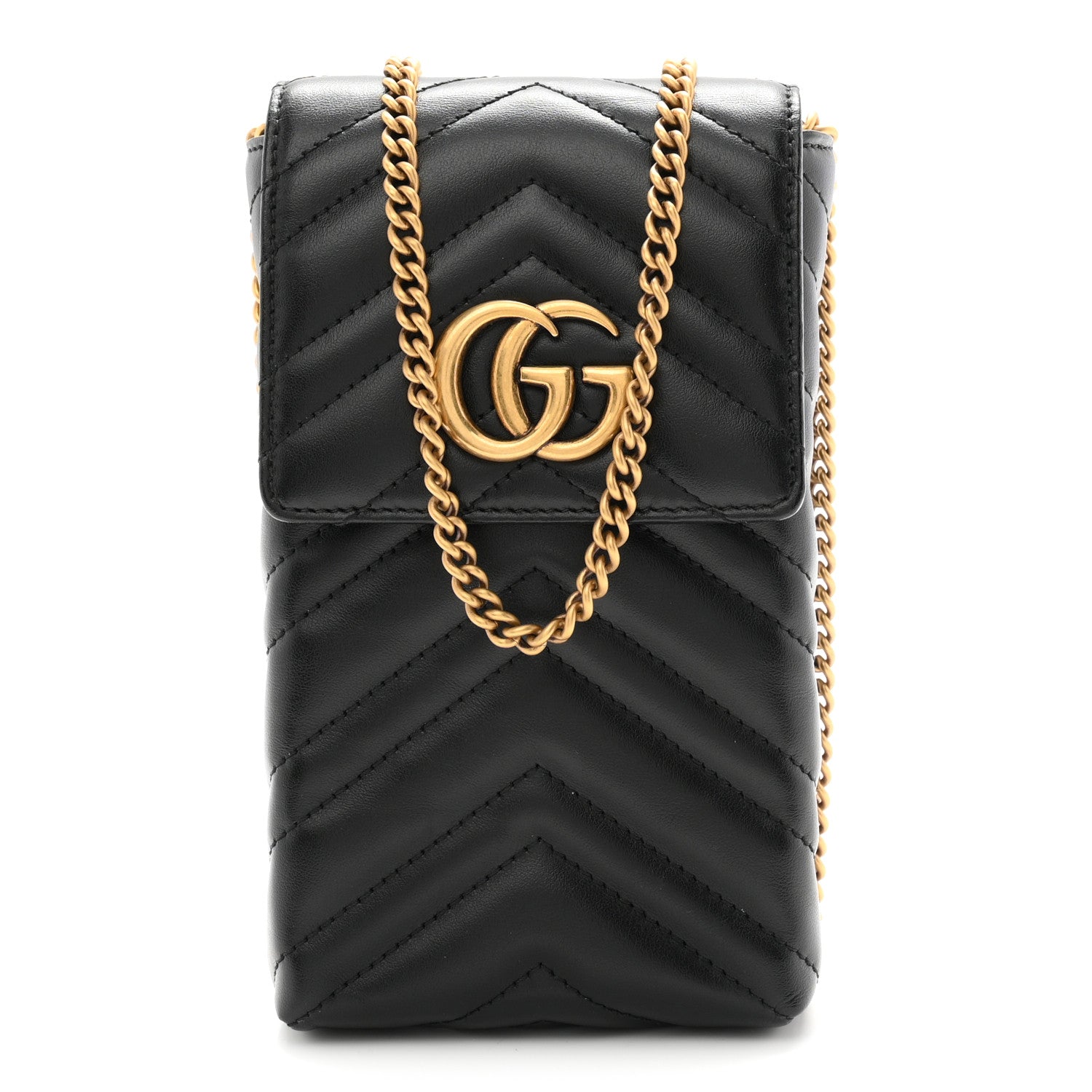 Calfskin Small GG Marmont Phone Crossbody Bag Black