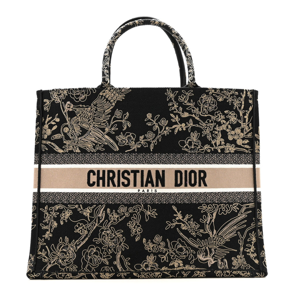 Canvas Embroidered Large Ornamental Cornely Book Tote Black Beige