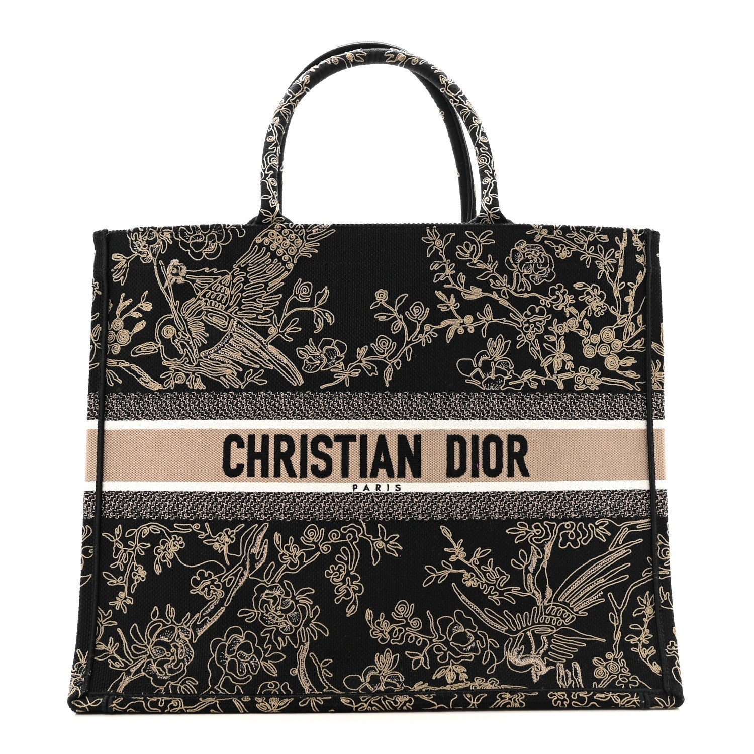 Canvas Embroidered Large Ornamental Cornely Book Tote Black Beige