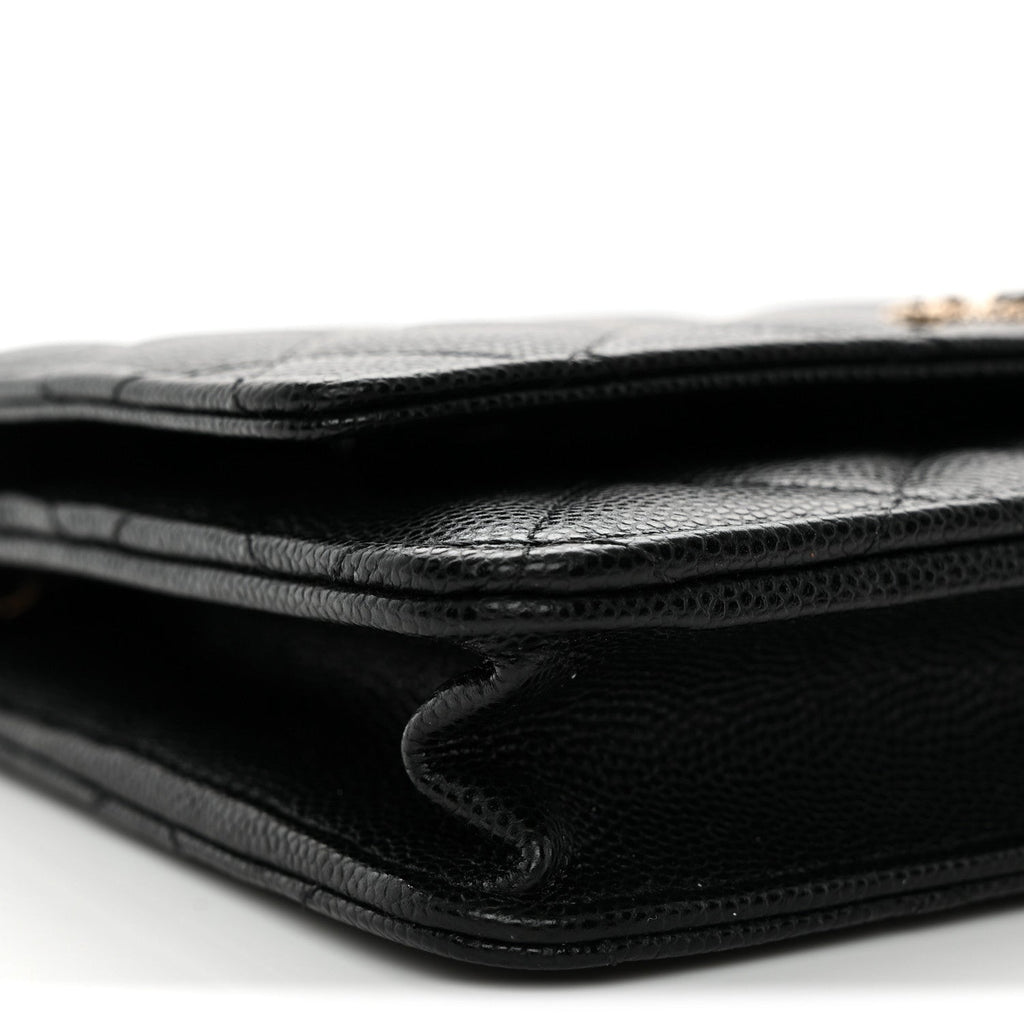 Caviar Quilted Crystal CC Wallet On Chain WOC Black