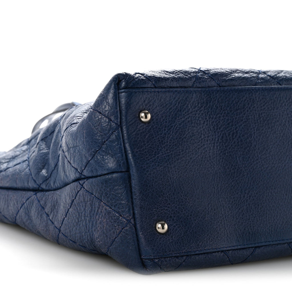 Glazed Calfskin Large On The Road Tote Dark Blue