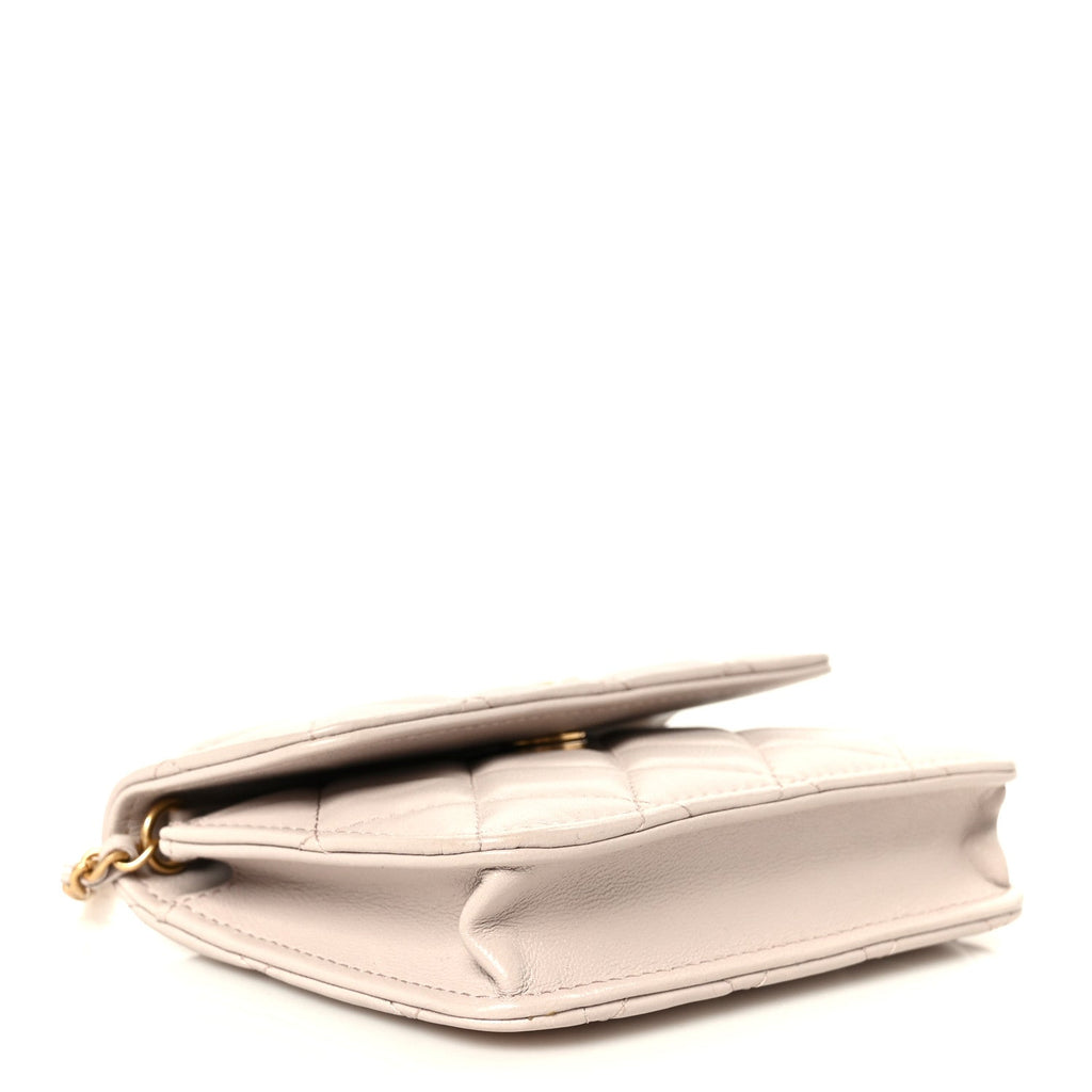 Lambskin Quilted Pearl Crush Clutch With Chain Light Purple