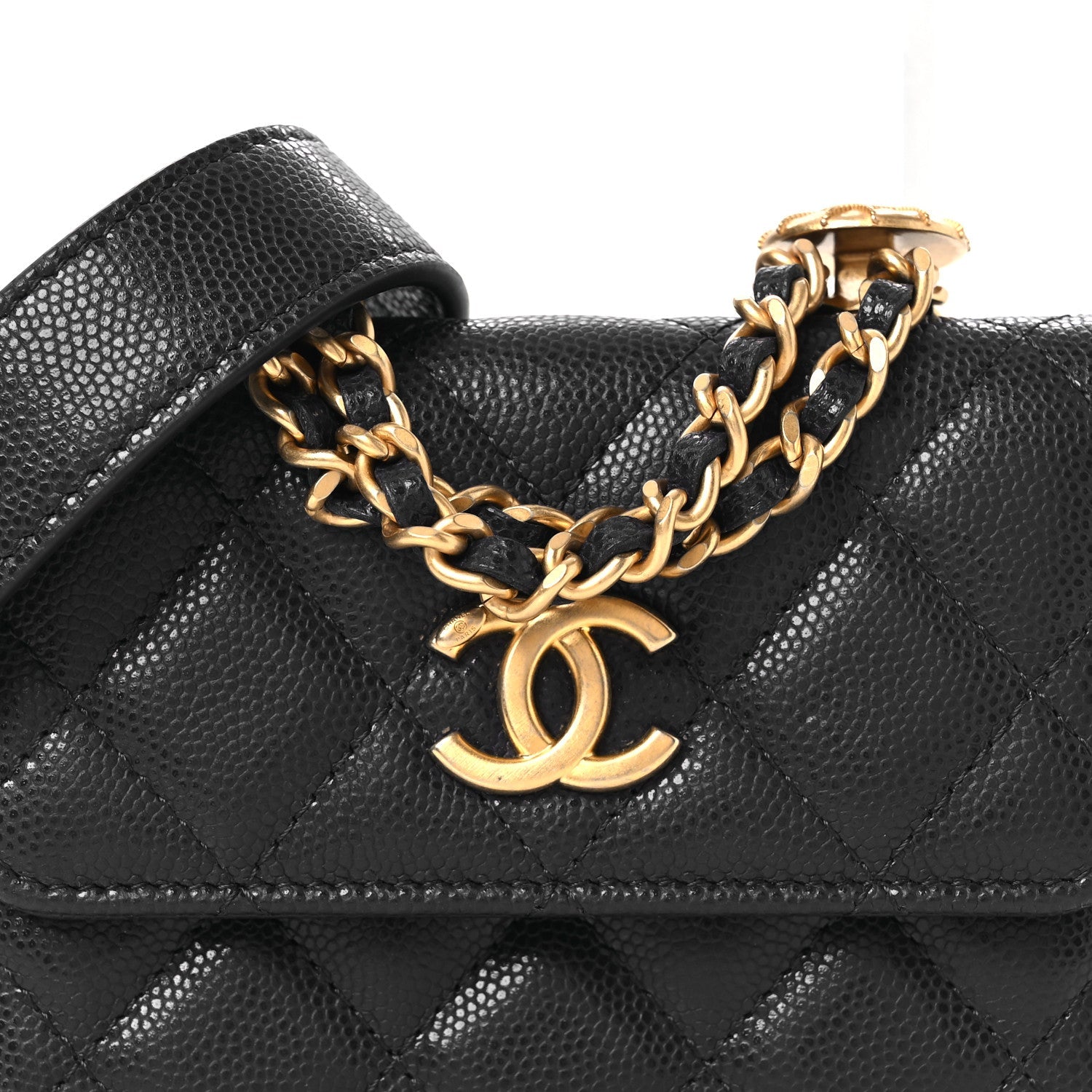 Caviar Quilted Twist Your Buttons Coin Purse With Chain Navy