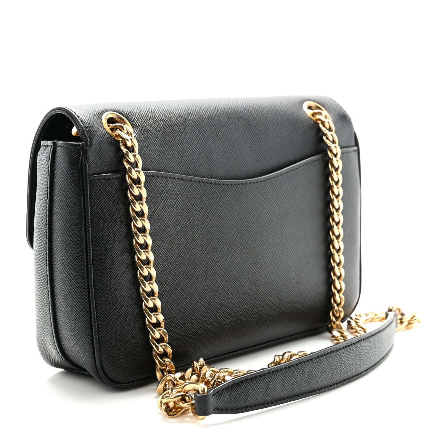 Saffiano Flap Shoulder Bag Black