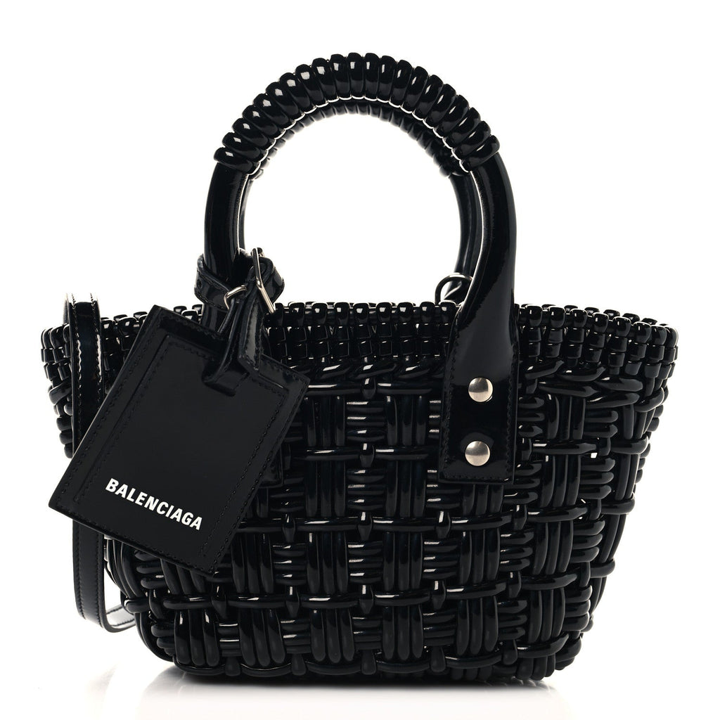 Faux Calfskin Braided Varnished XXS Bistro Basket Black