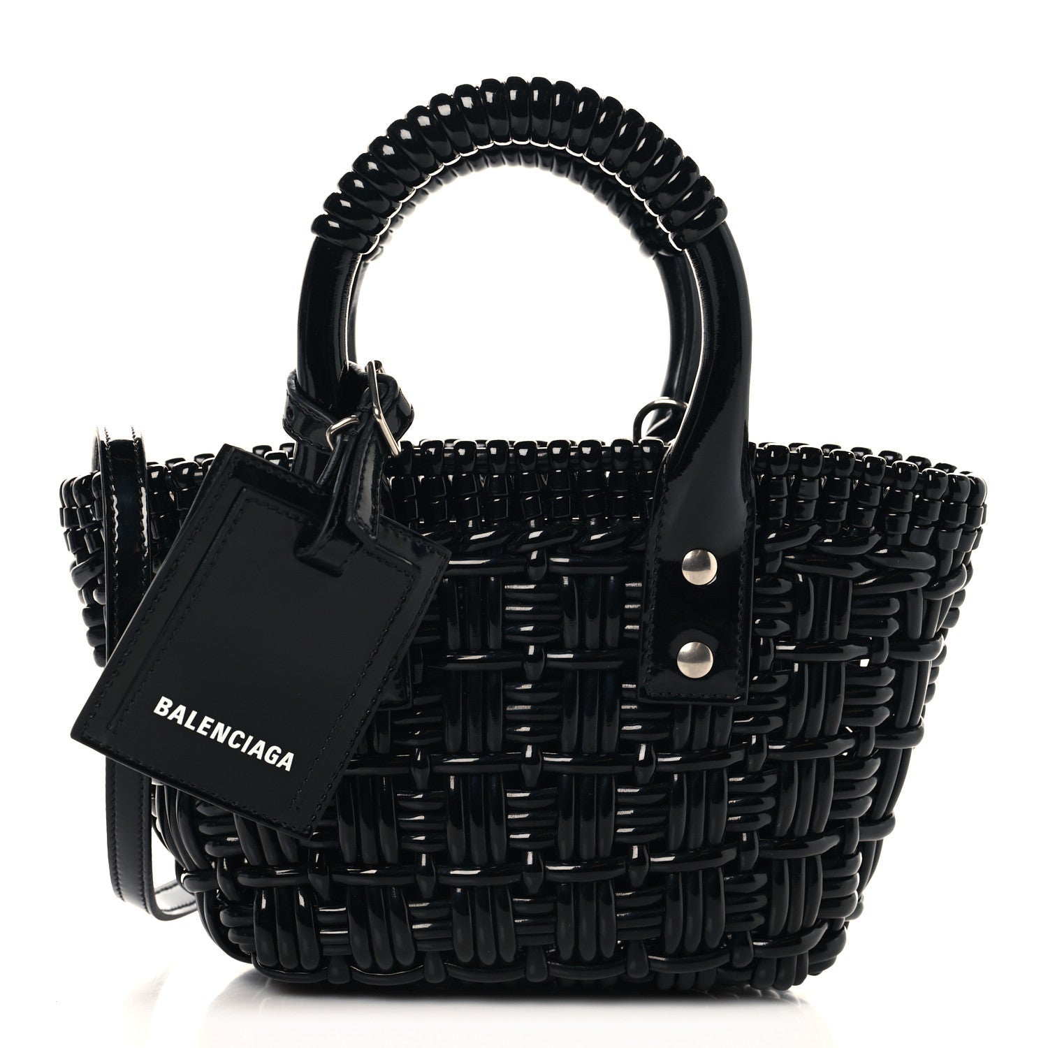 Faux Calfskin Braided Varnished XXS Bistro Basket Black