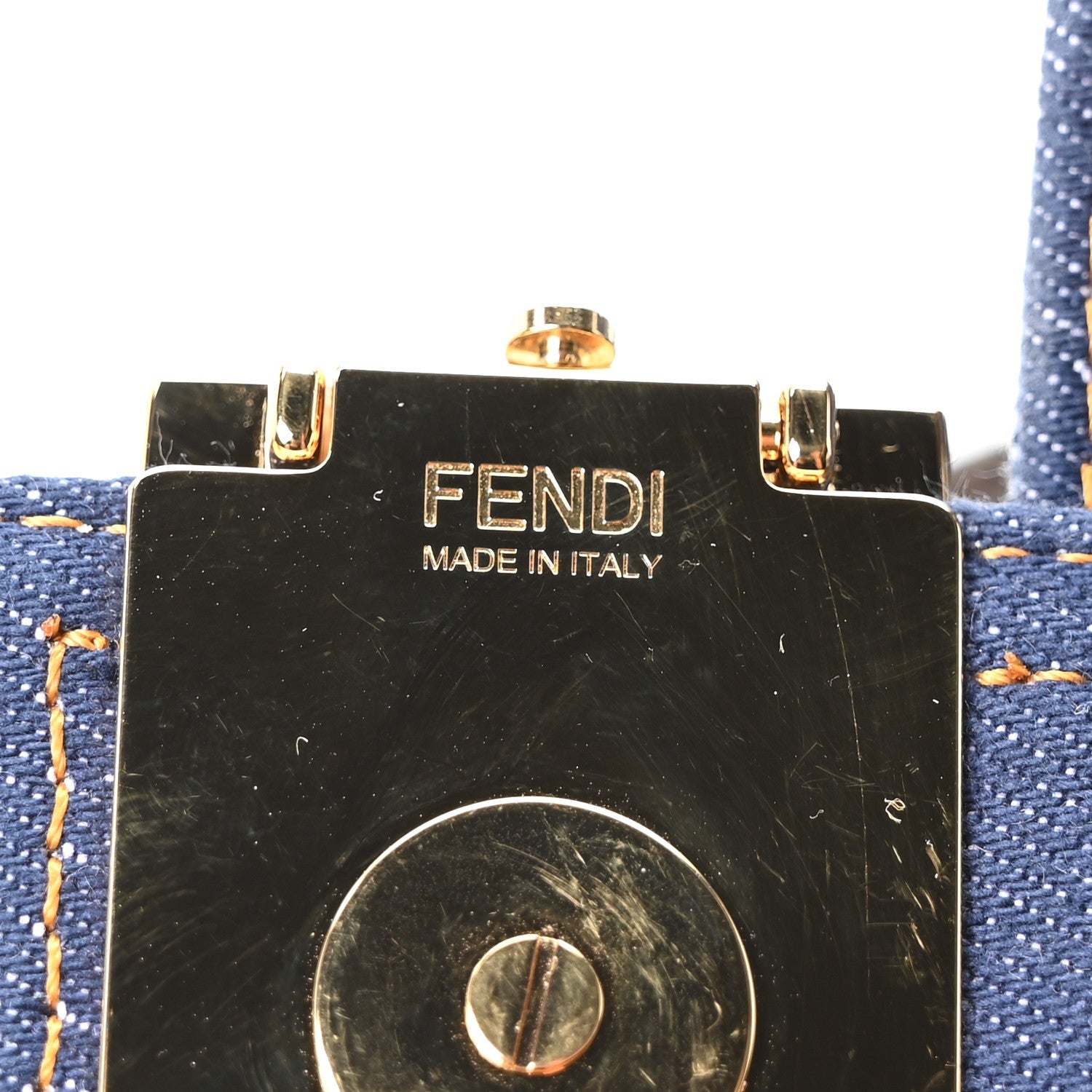 Denim FF Embroidered Reversible Baguette Blue