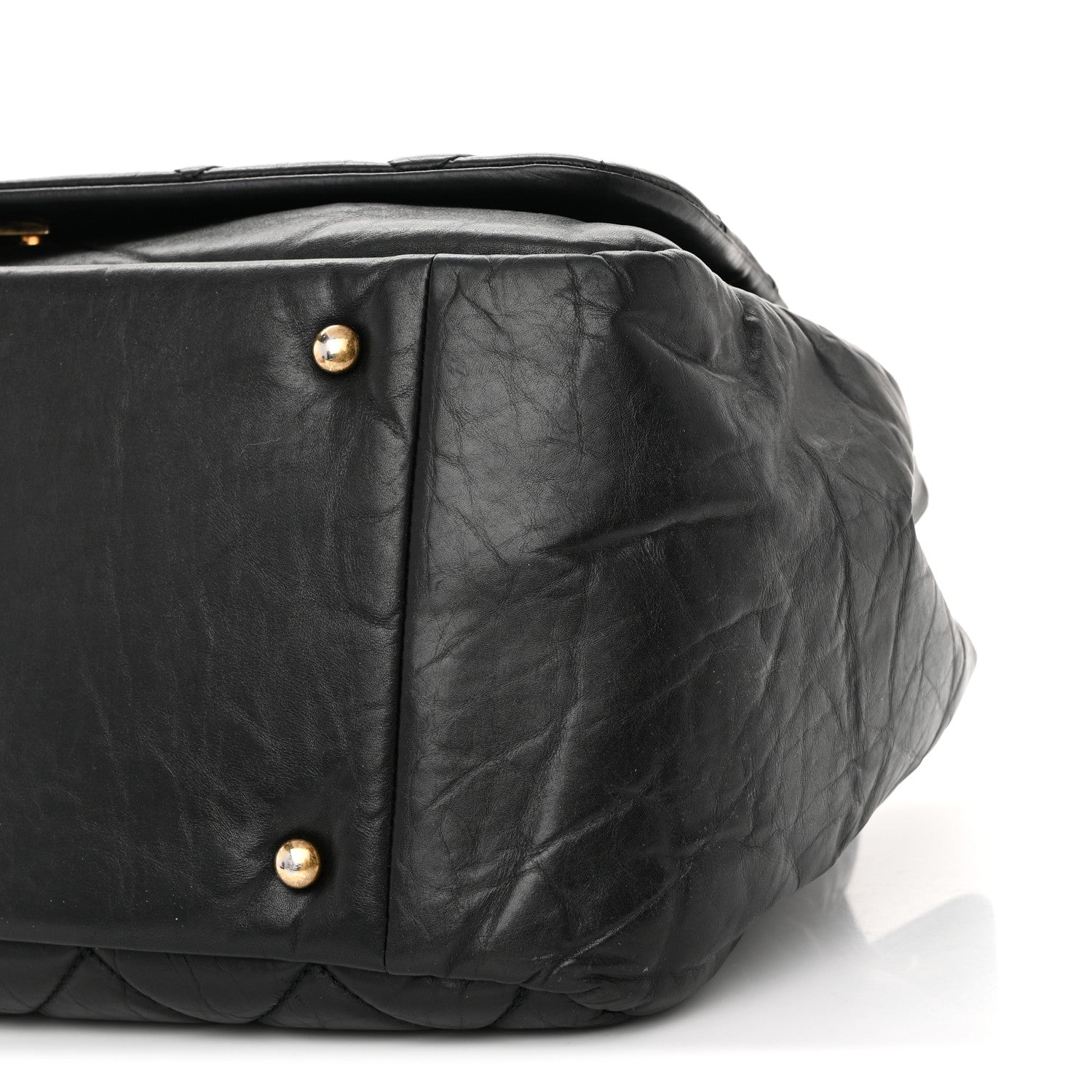 Aged Calfskin Quilted Large Pondichery Flap Black
