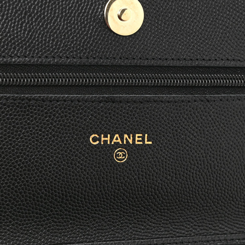 Caviar Quilted Crystal CC Wallet On Chain WOC Black
