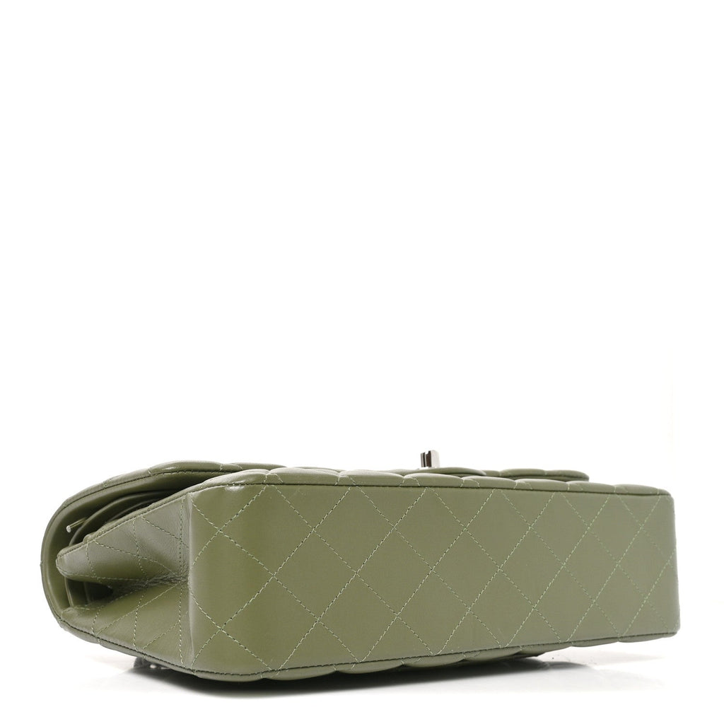 Lambskin Quilted Medium Double Flap Green