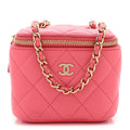 Lambskin Quilted Mini Vanity Case With Chain Pink