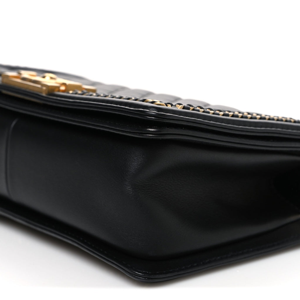 Calfskin Quilted Medium Boy Top Handle Flap Black