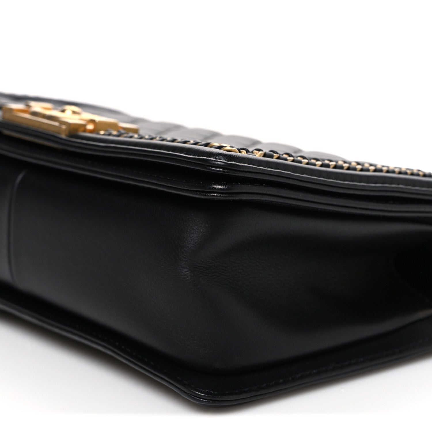 Calfskin Quilted Medium Boy Top Handle Flap Black