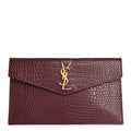 Calfskin Crocodile Embossed Uptown Monogram Clutch Rouge Legion
