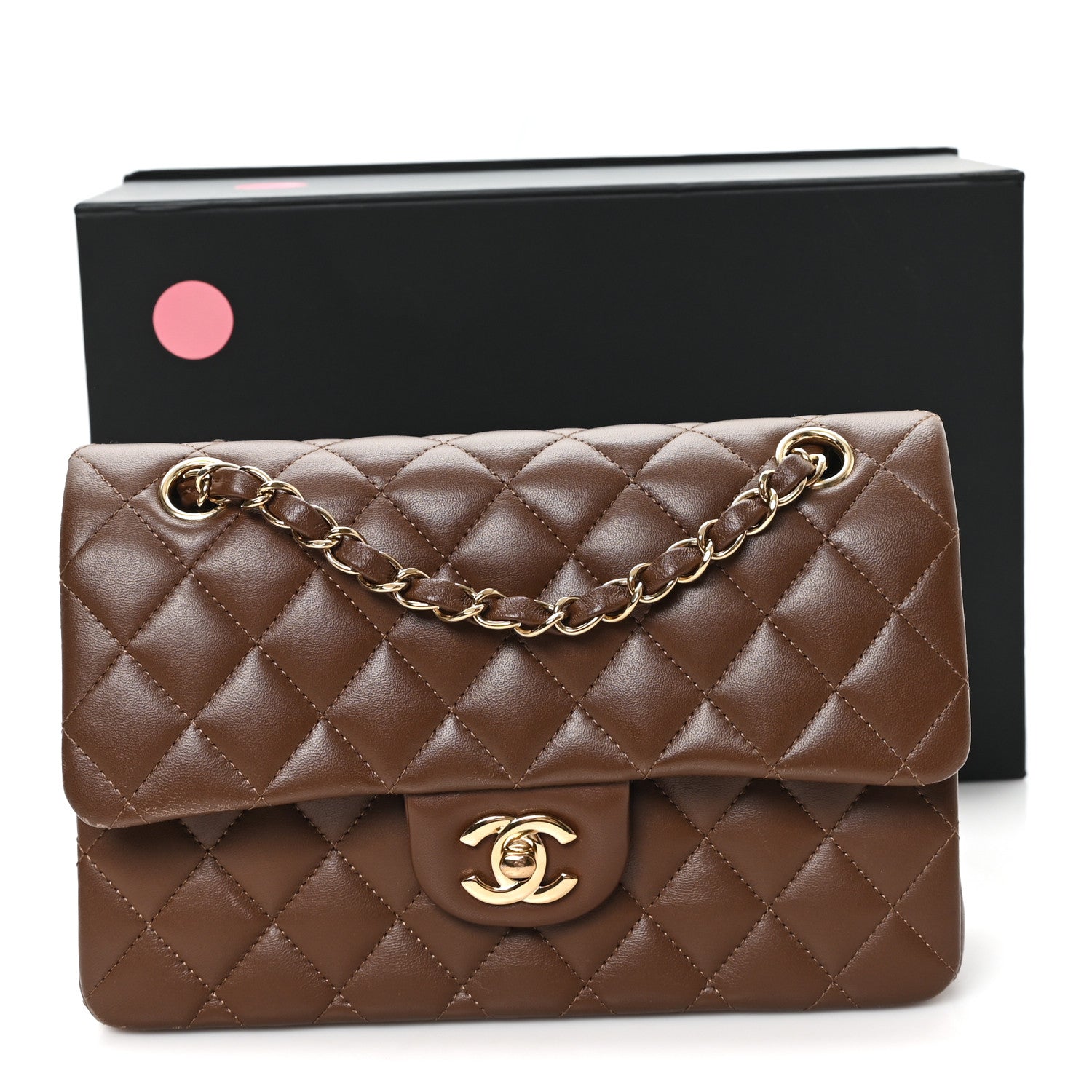Lambskin Quilted Small Double Flap Dark Brown