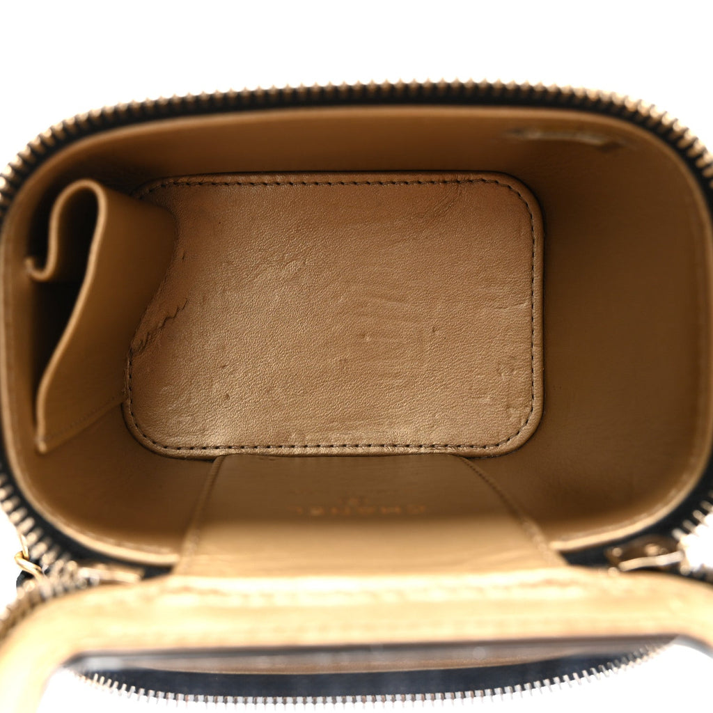 Lambskin Quilted Mini Pearl Crush Vanity Case With Chain Black