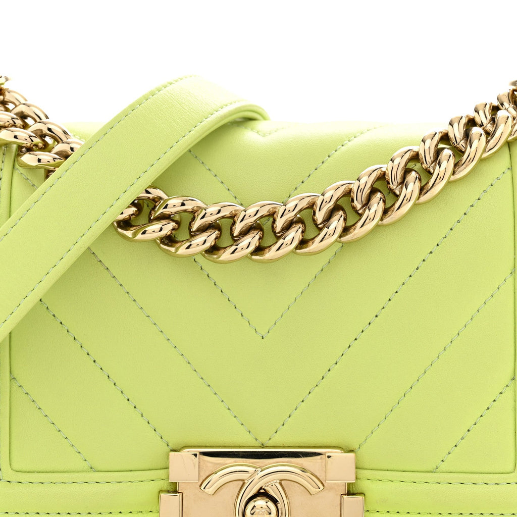 Calfskin Chevron Quilted Small Boy Flap Light Green