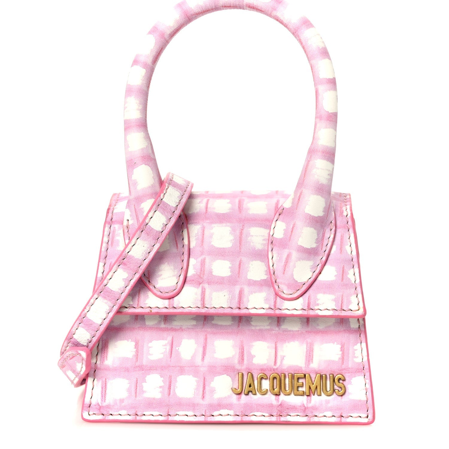 Smooth Calfskin Check Printed Le Chiquito Pink White
