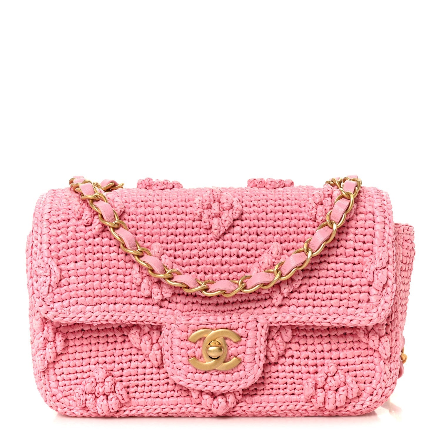 Raffia Small Dolce Raffia Flap Bag Pink