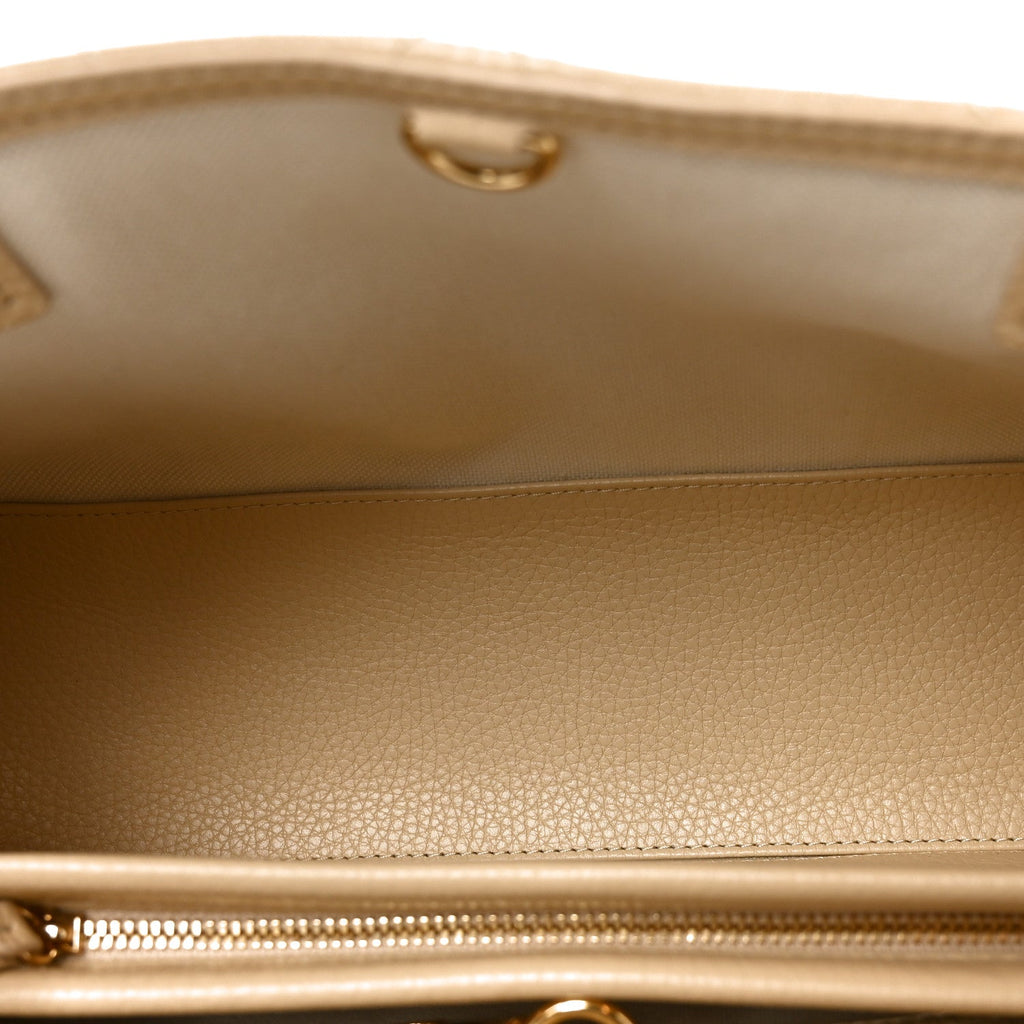 Grained Calfskin Stitched Urban Essentials Small Shopping Bag Beige