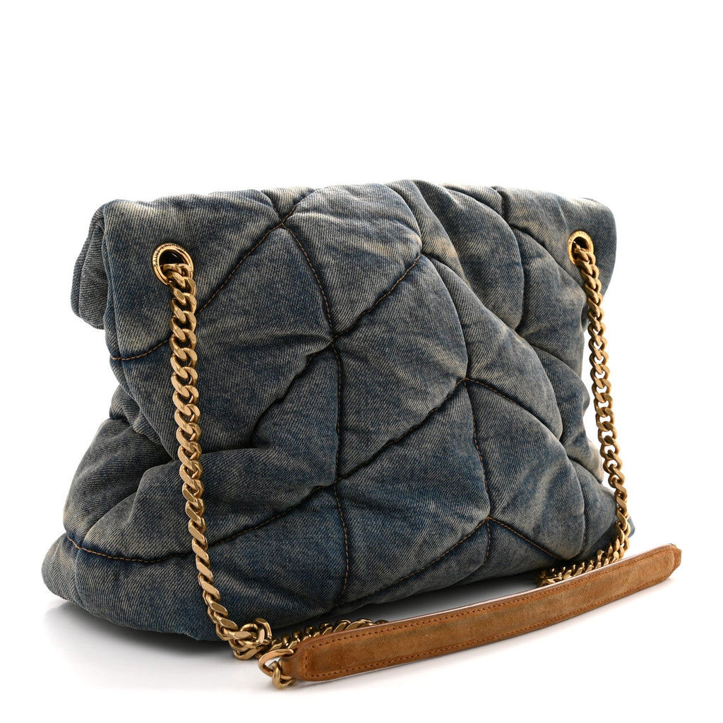Denim Quilted Medium Loulou Puffer Monogram Chain Satchel Blue Cinnamon