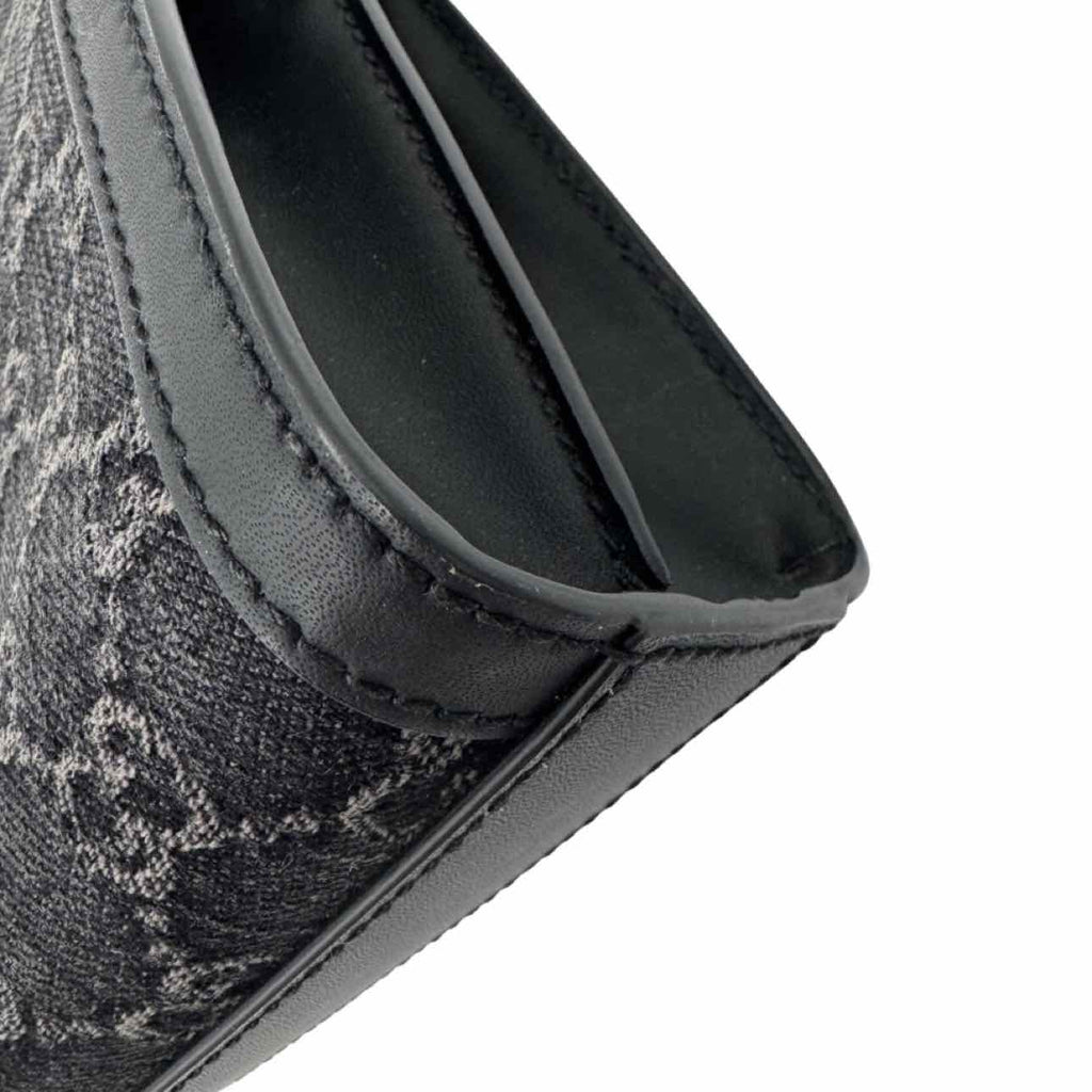 GUCCI Monogram Jacquard Denim Chain Shoulder Bag Black