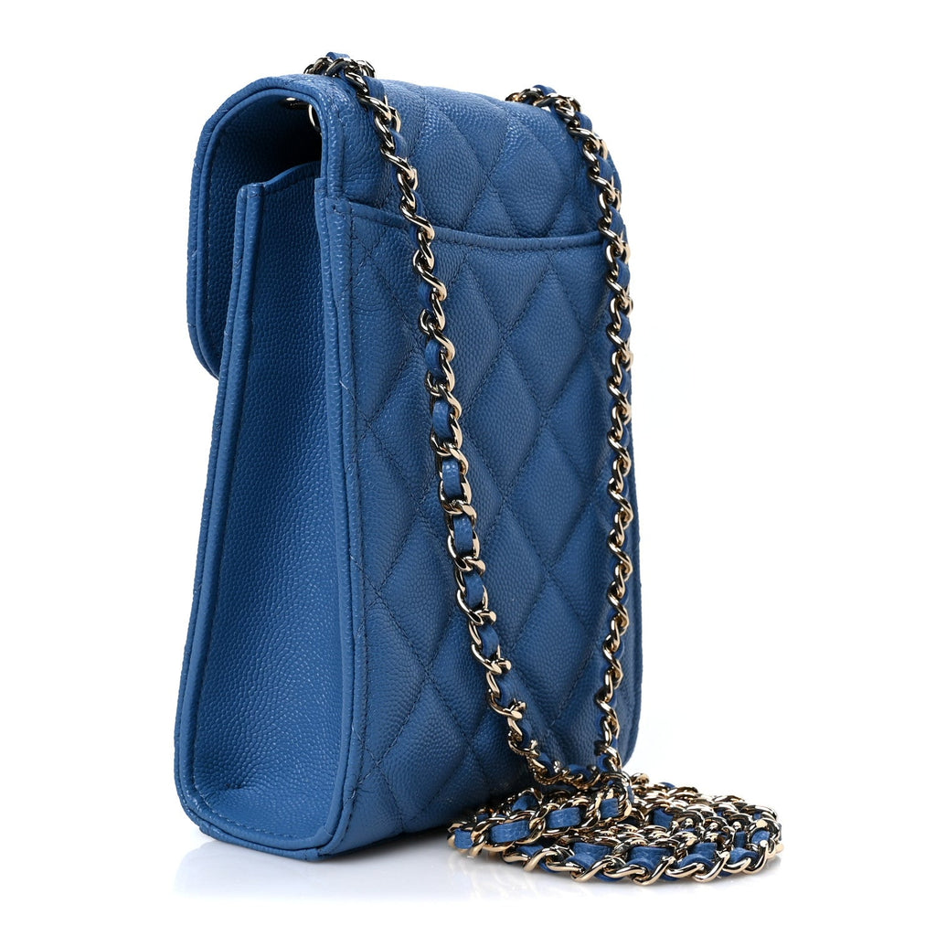 Caviar Quilted Classic Phone Holder Blue