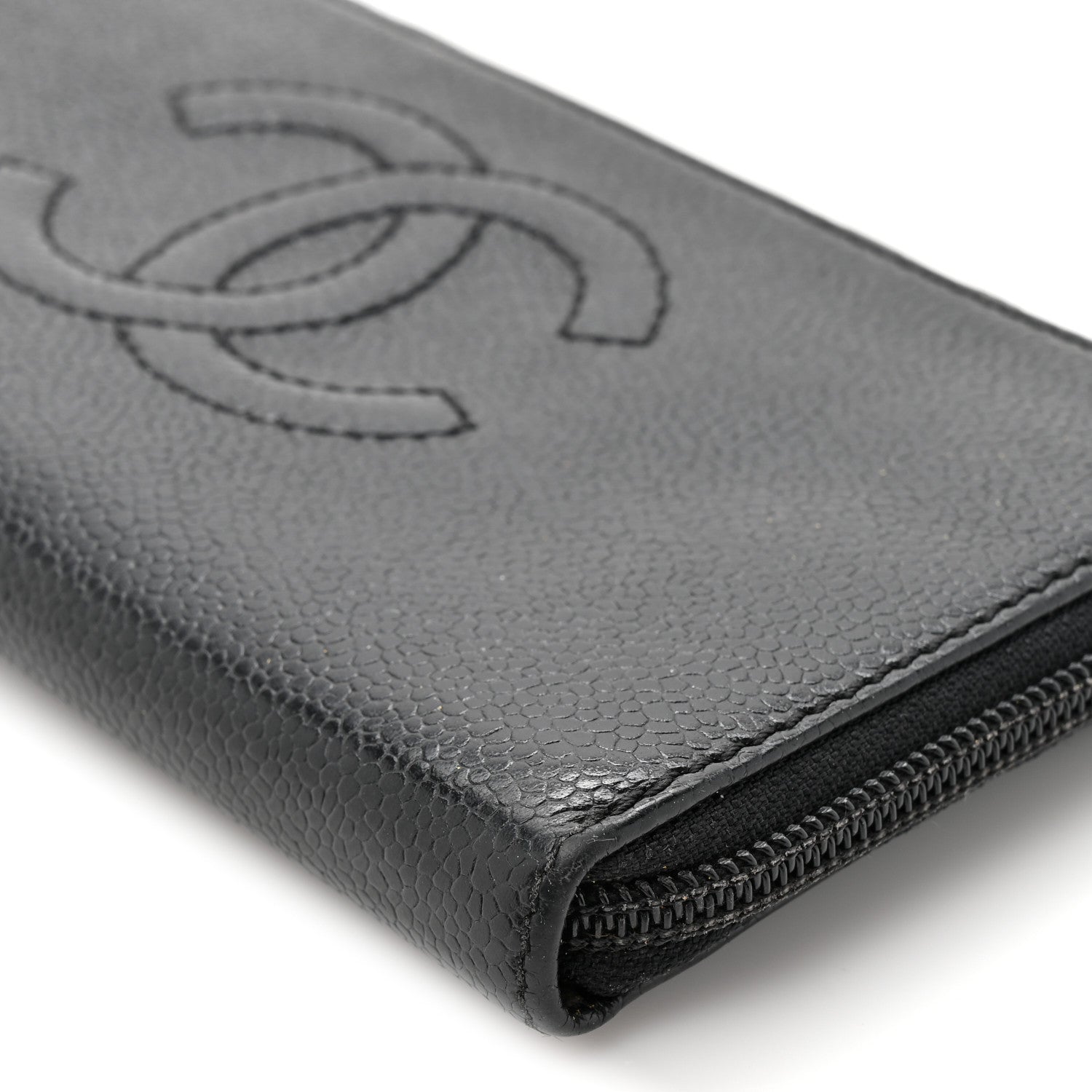 Caviar CC Timeless Large Zip Around Wallet Black
