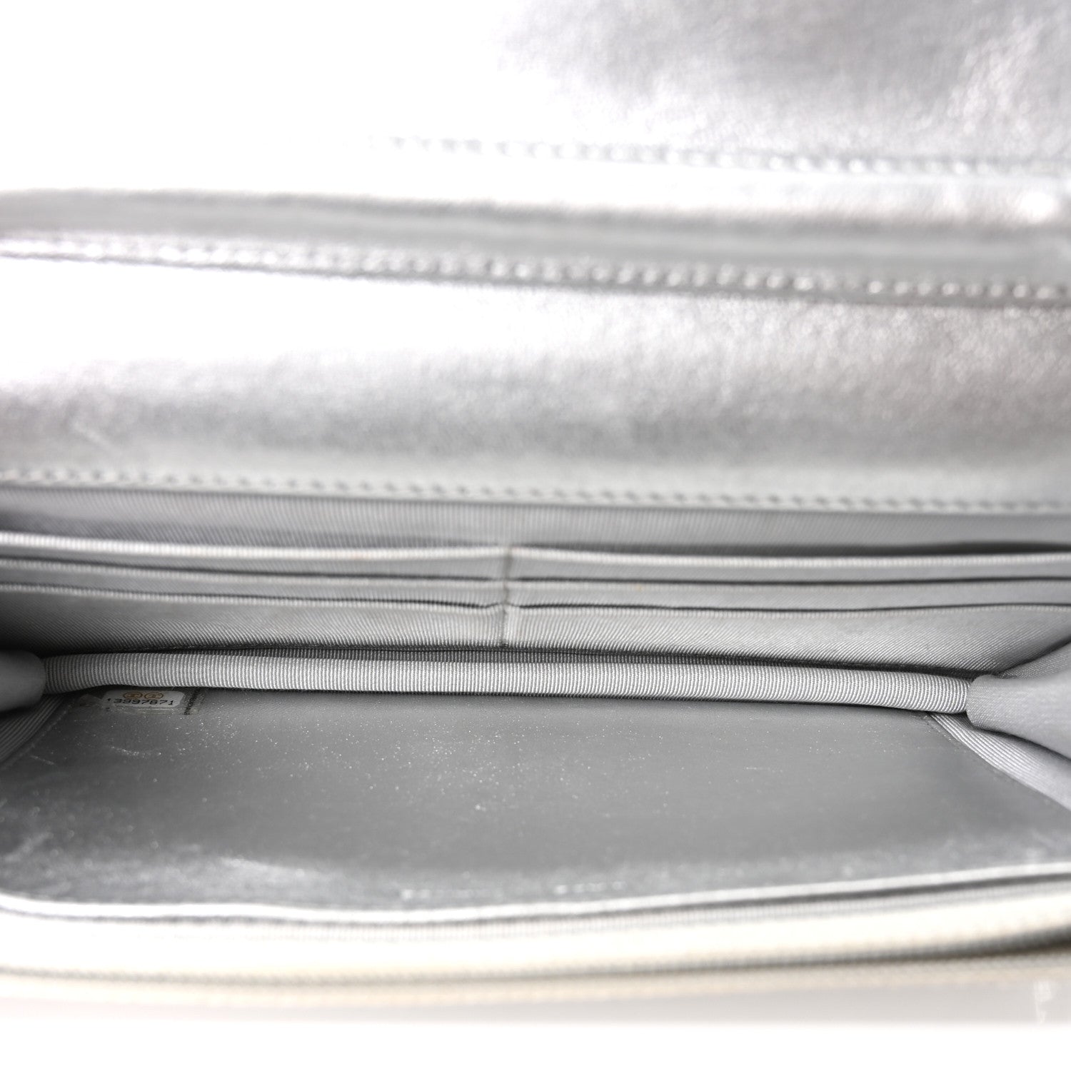 Metallic Lambskin Quilted Wallet On Chain WOC Silver