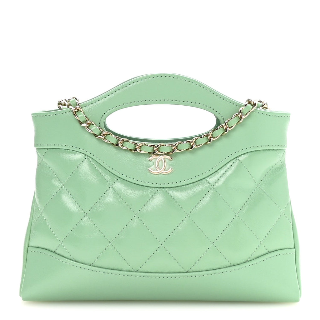 Shiny Crumpled Calfskin Quilted Nano 31 Shopping Bag Light Green