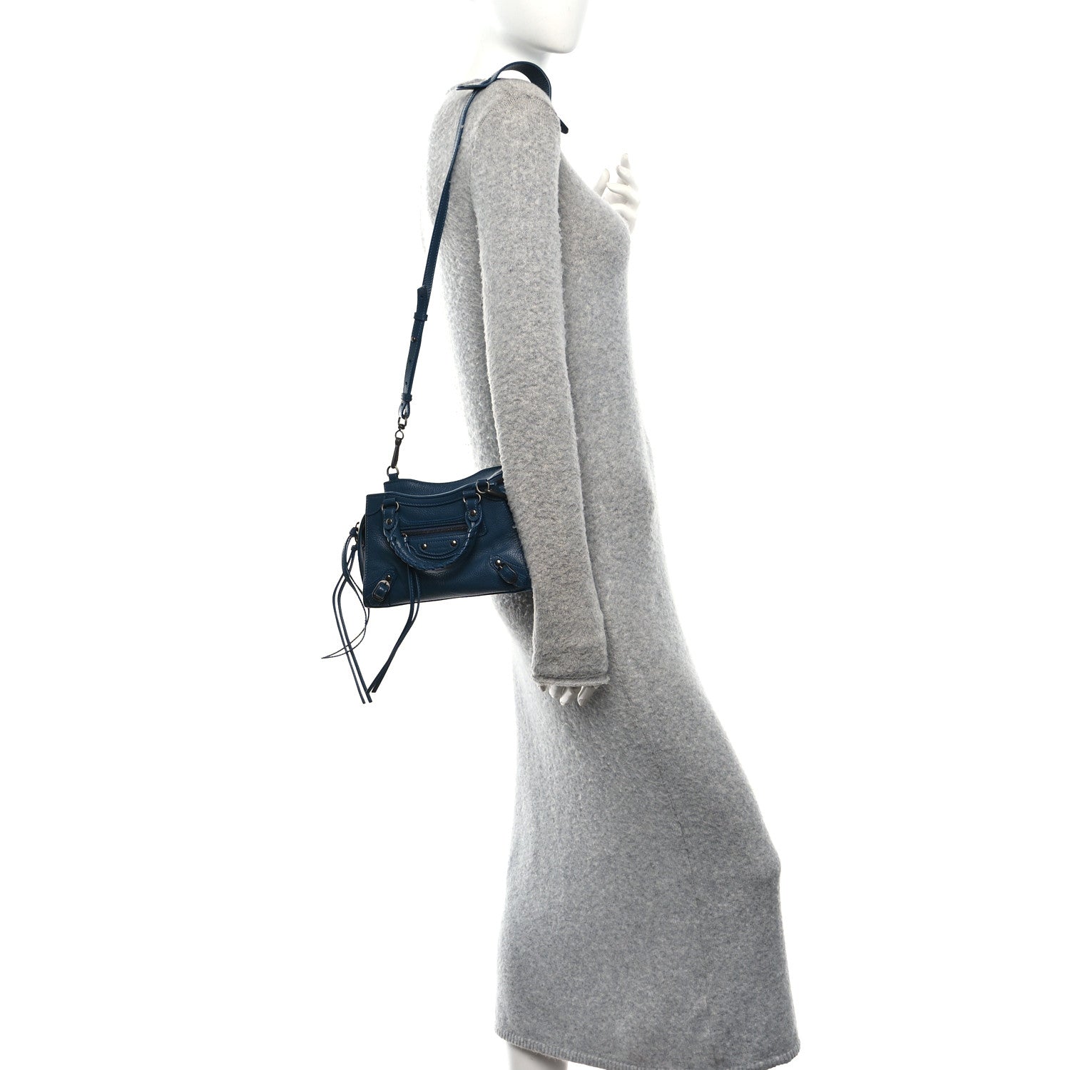 Grained Calfskin Neo Classic Silver Hardware Mini City Petrol Blue