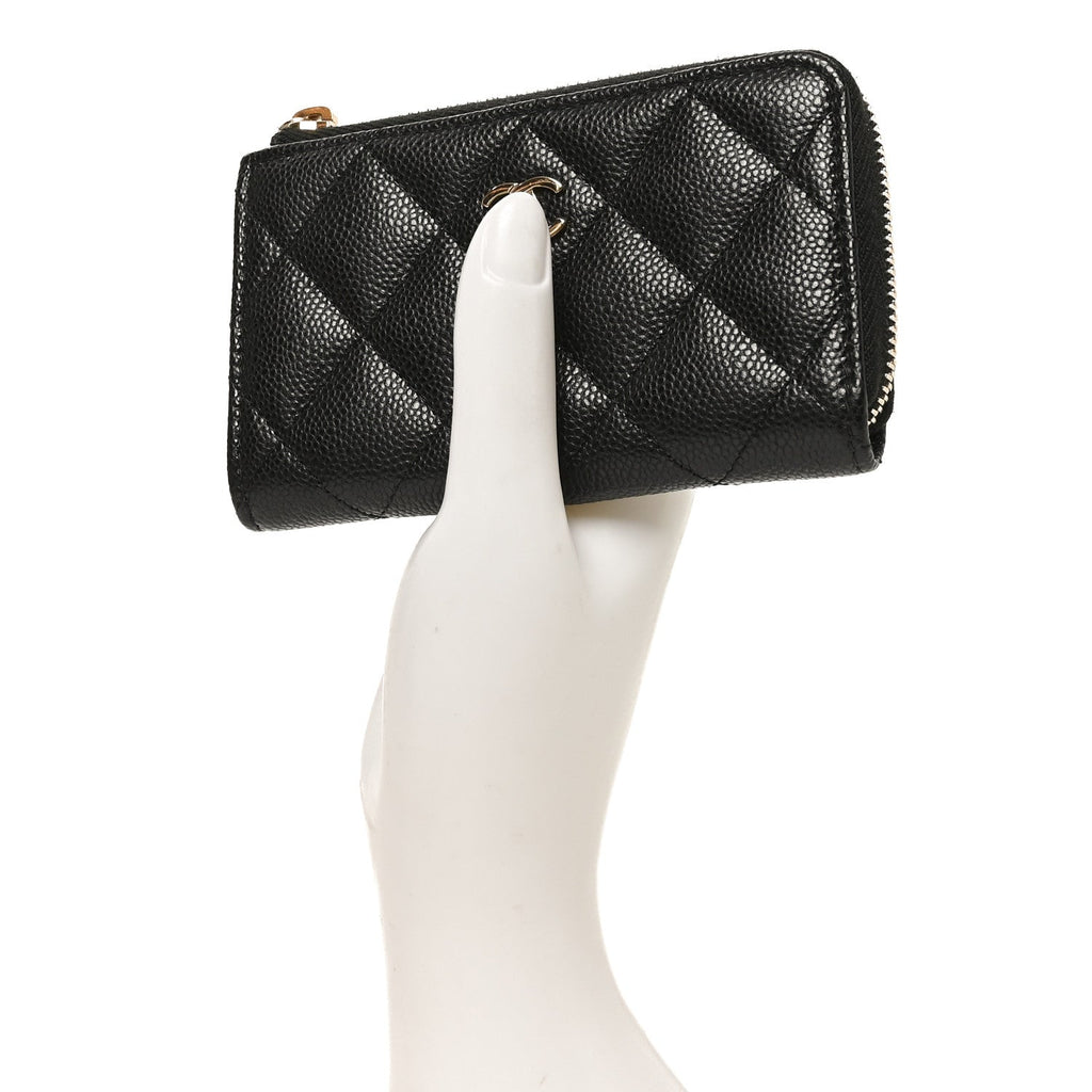 Caviar Quilted Zipped Key Holder Case Black