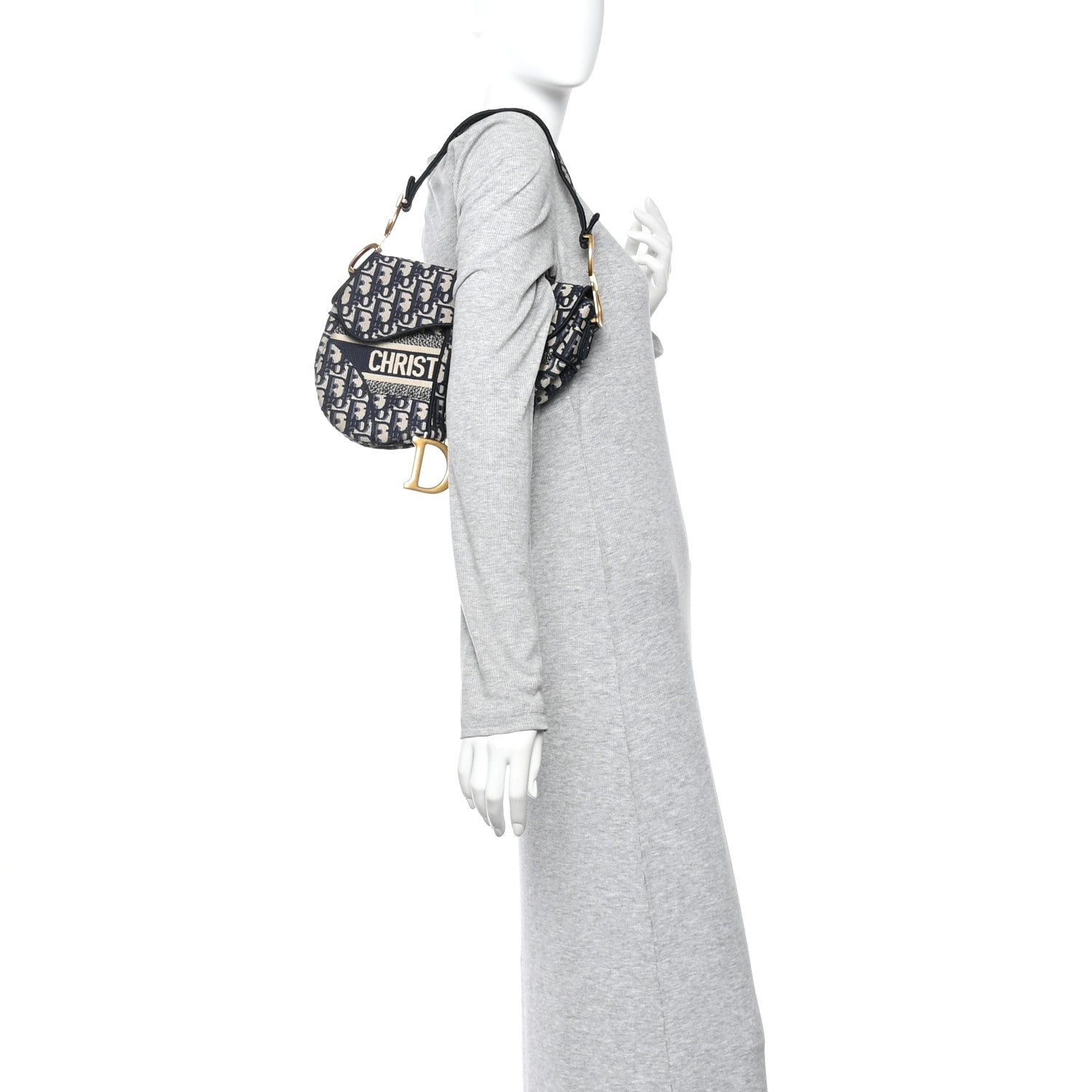 Oblique Embroidered Saddle Bag Blue