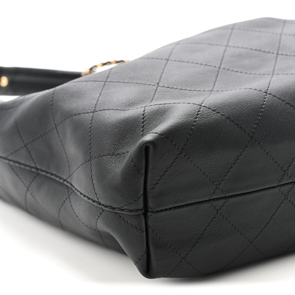 Calfskin Quilted Maxi Hobo Black