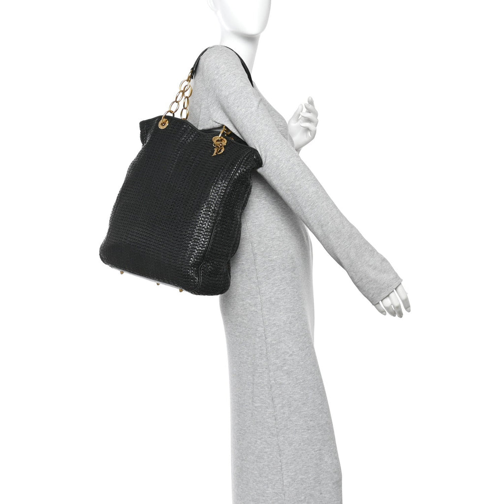Lambskin Woven Dior Soft Shopping Tote Black