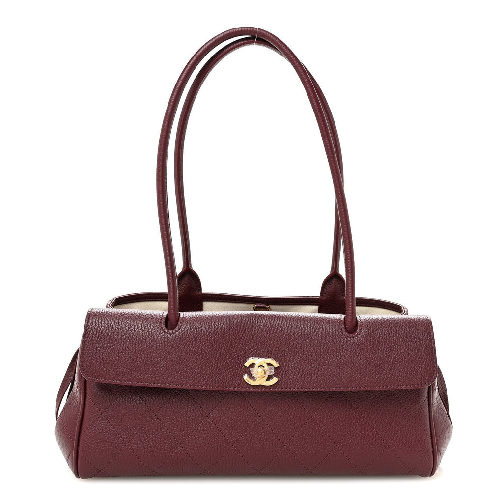 Grained Calfskin Stitched Urban Essentials Small Shopping Bag Burgundy