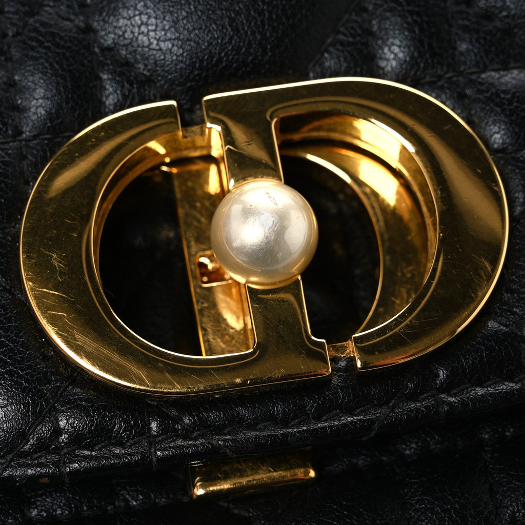 Calfskin Cannage Small Dior Jolie Top Handle Black